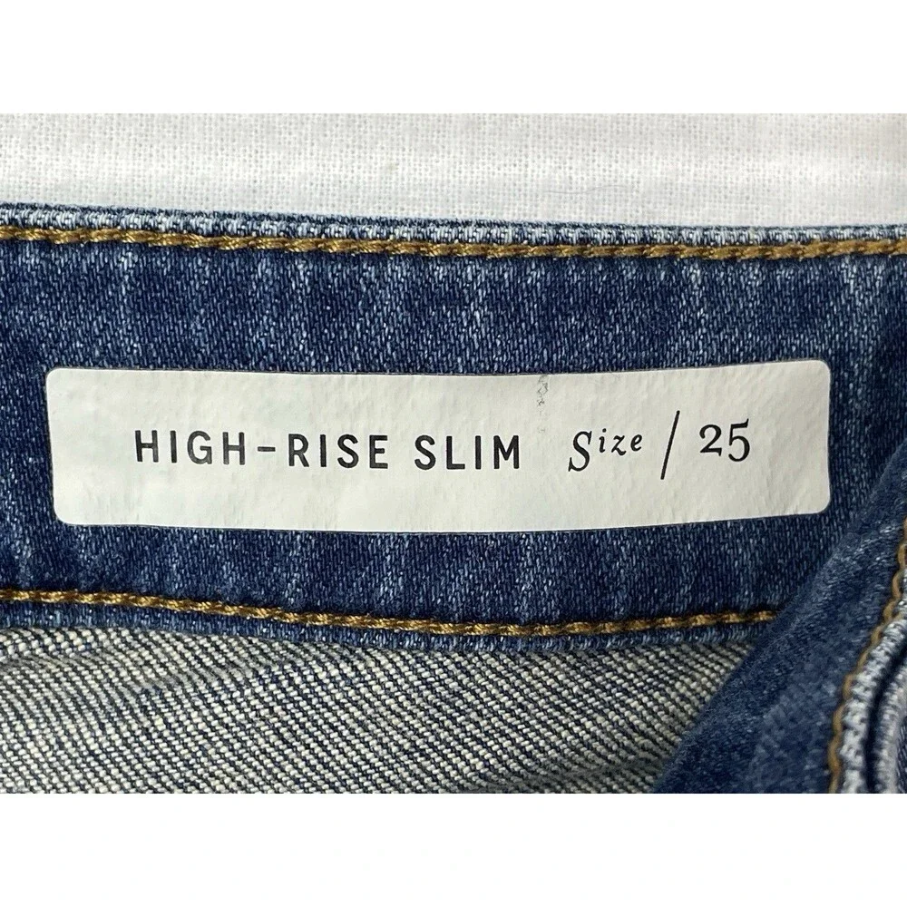 Anthropologie Pilcro Women 28 Shorts High Rise Slim Bermuda Raw Hem Dark Wash - Picture 6 of 9